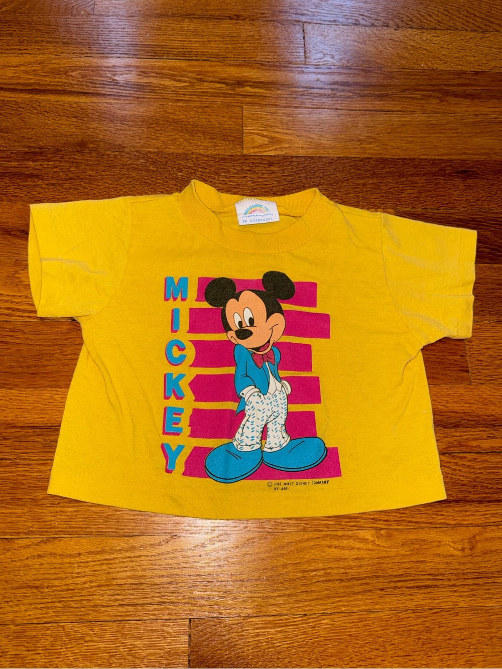 Mickey Mouse Vintage T Shirt 80s Youth 4 Yellow Disney Retro Cartoon Graphic